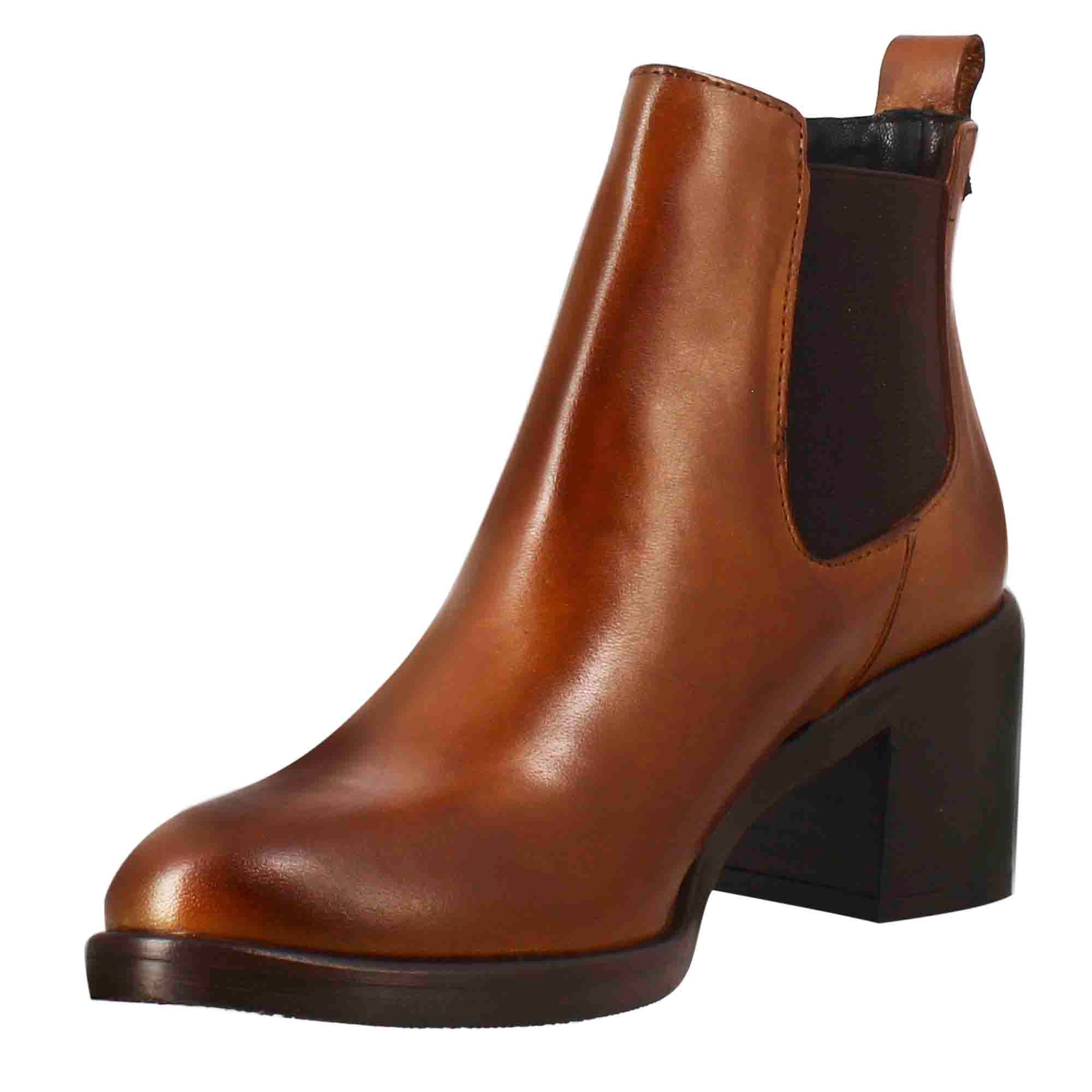 Leonardo Shoes Chelsea stivali donna marrone pelle tacco 5cm