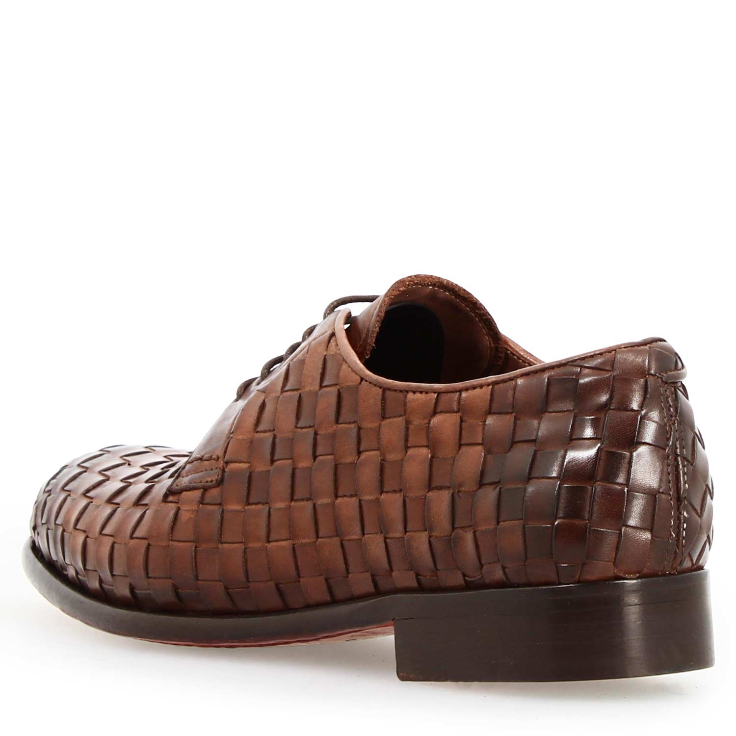 Leonardo Shoes Cipriano derby marrone pelle intrecciata