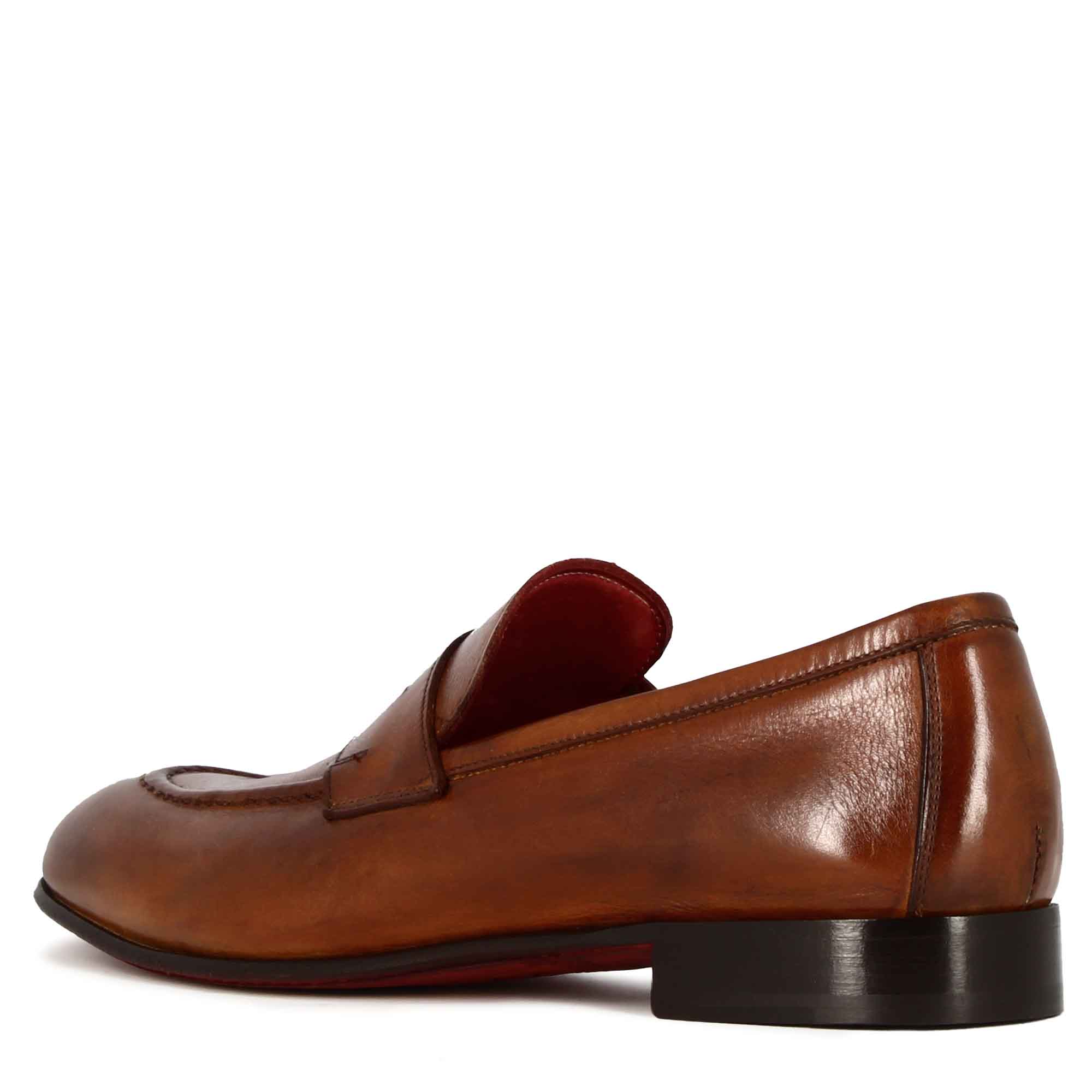 Leonardo Shoes Classico Mocassini Uomo Pelle Marrone Chiaro
