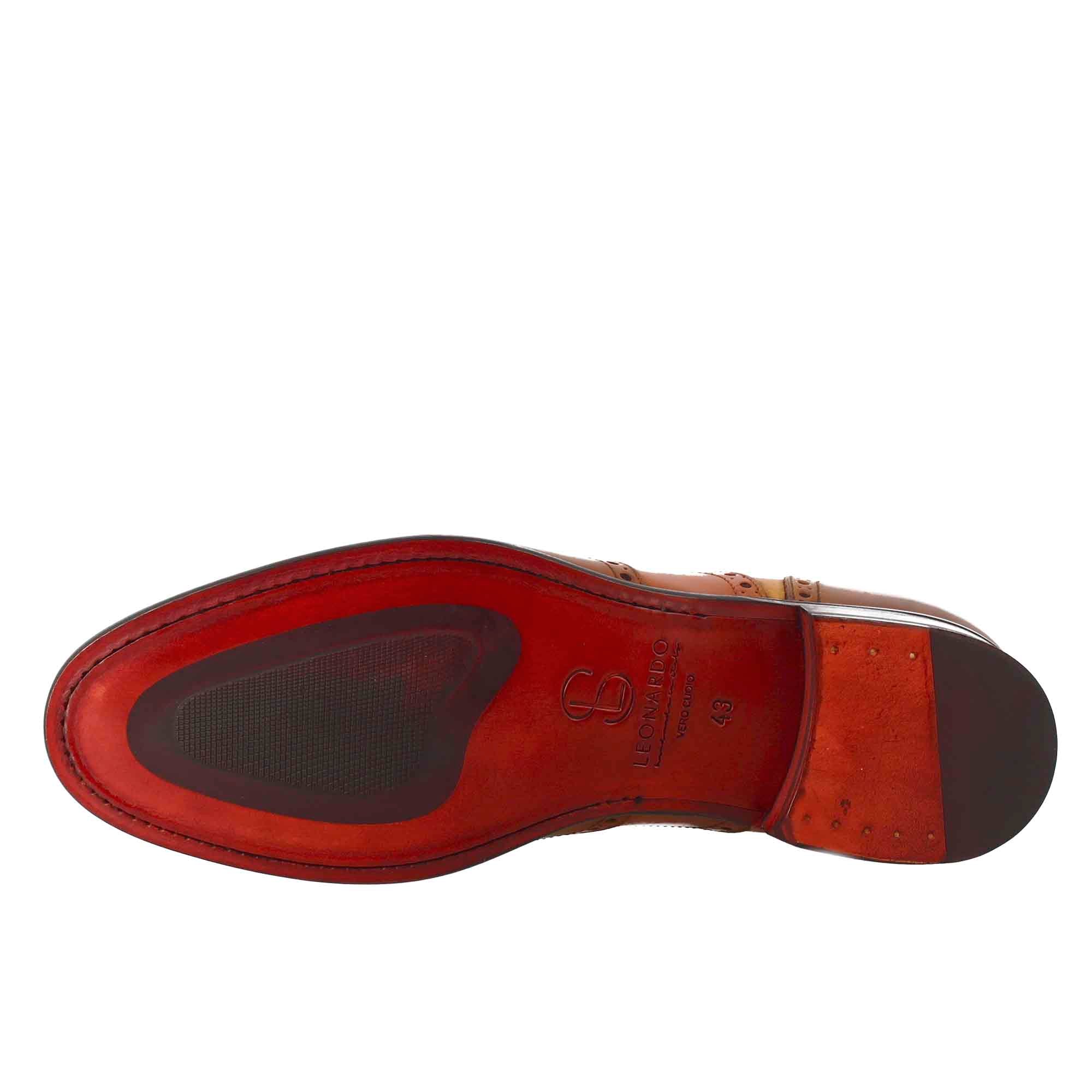 Leonardo Shoes BF-30 francesine uomo pelle marrone brogue