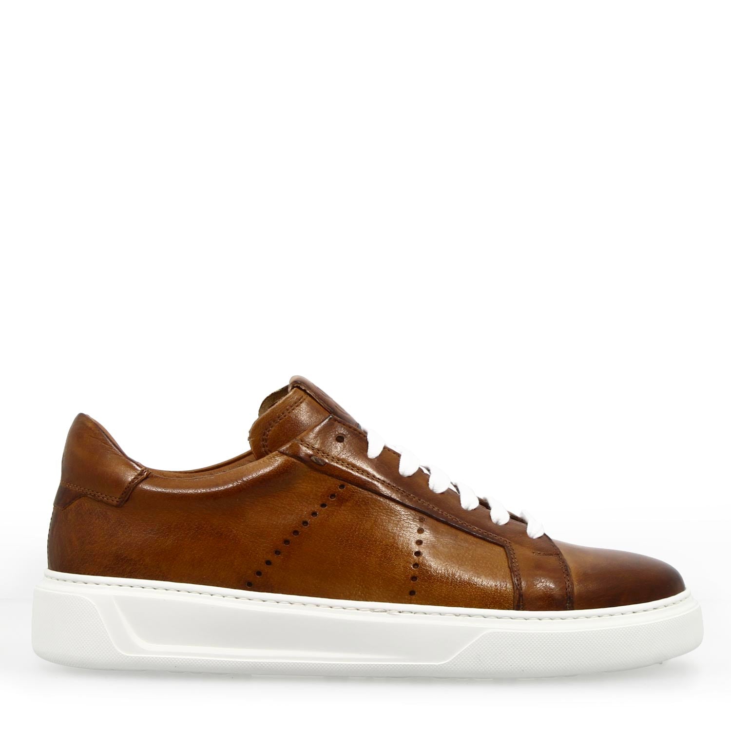 Leonardo Florentino Sneaker uomo pelle marrone suola 4cm