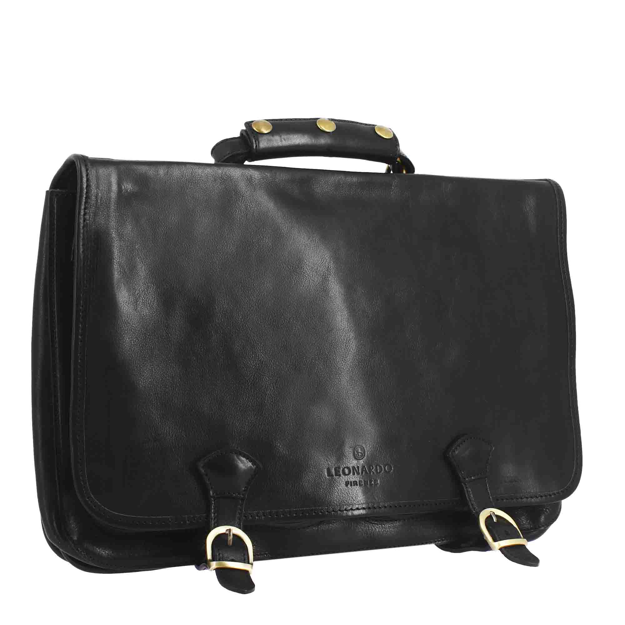 Leonardo Shoes Borse Uomo cartella BF-20 nero pelle 41 cm