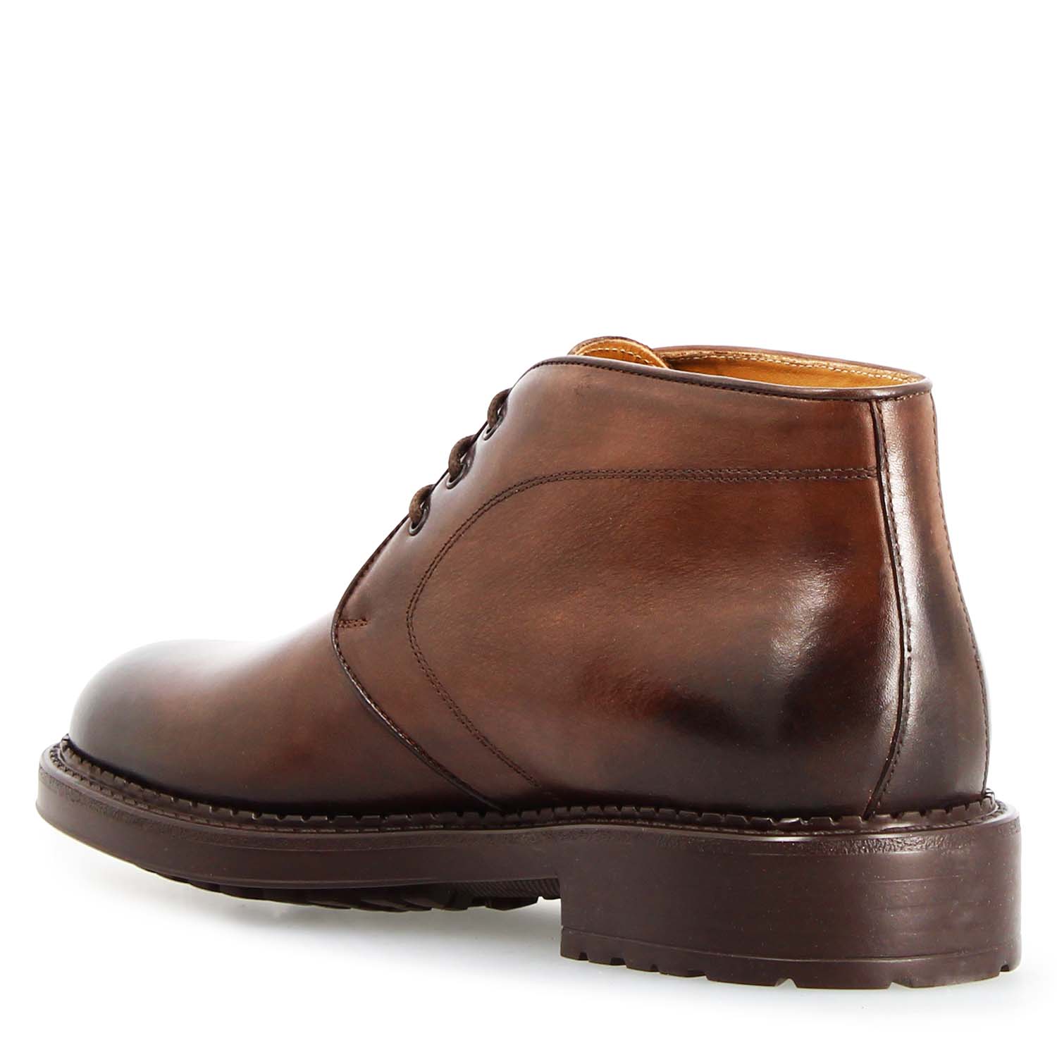 Leonardo Shoes Bacco chukka boot uomo pelle marrone scuro