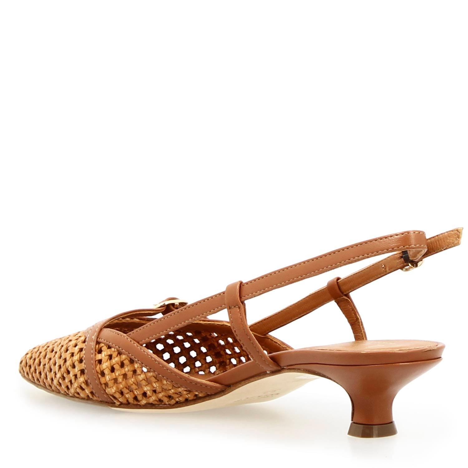 Leonardo Shoes Aminta sandali pelle intrecciata marrone tacco 3cm