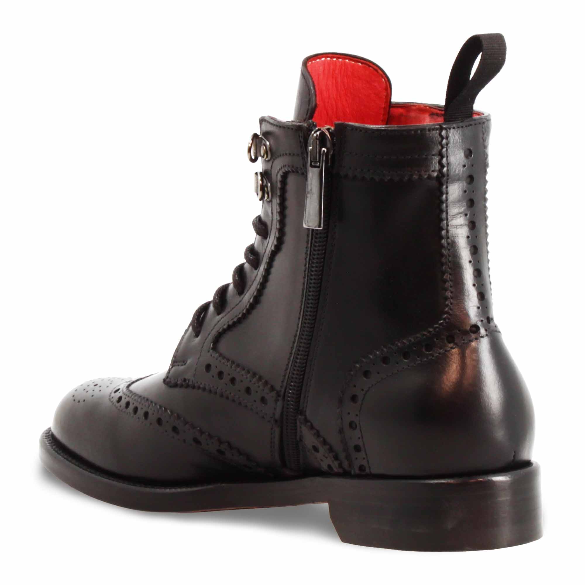 Leonardo Shoes Anfibio Donna Brogue Pelle Nera