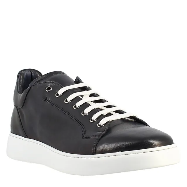 Leonardo Shoes Sneakers Uomo scarpe blu pelle liscia