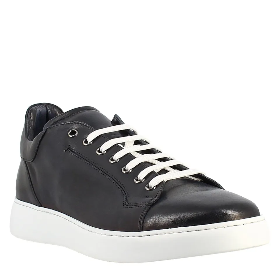Leonardo Shoes Sneakers Uomo scarpe blu pelle liscia