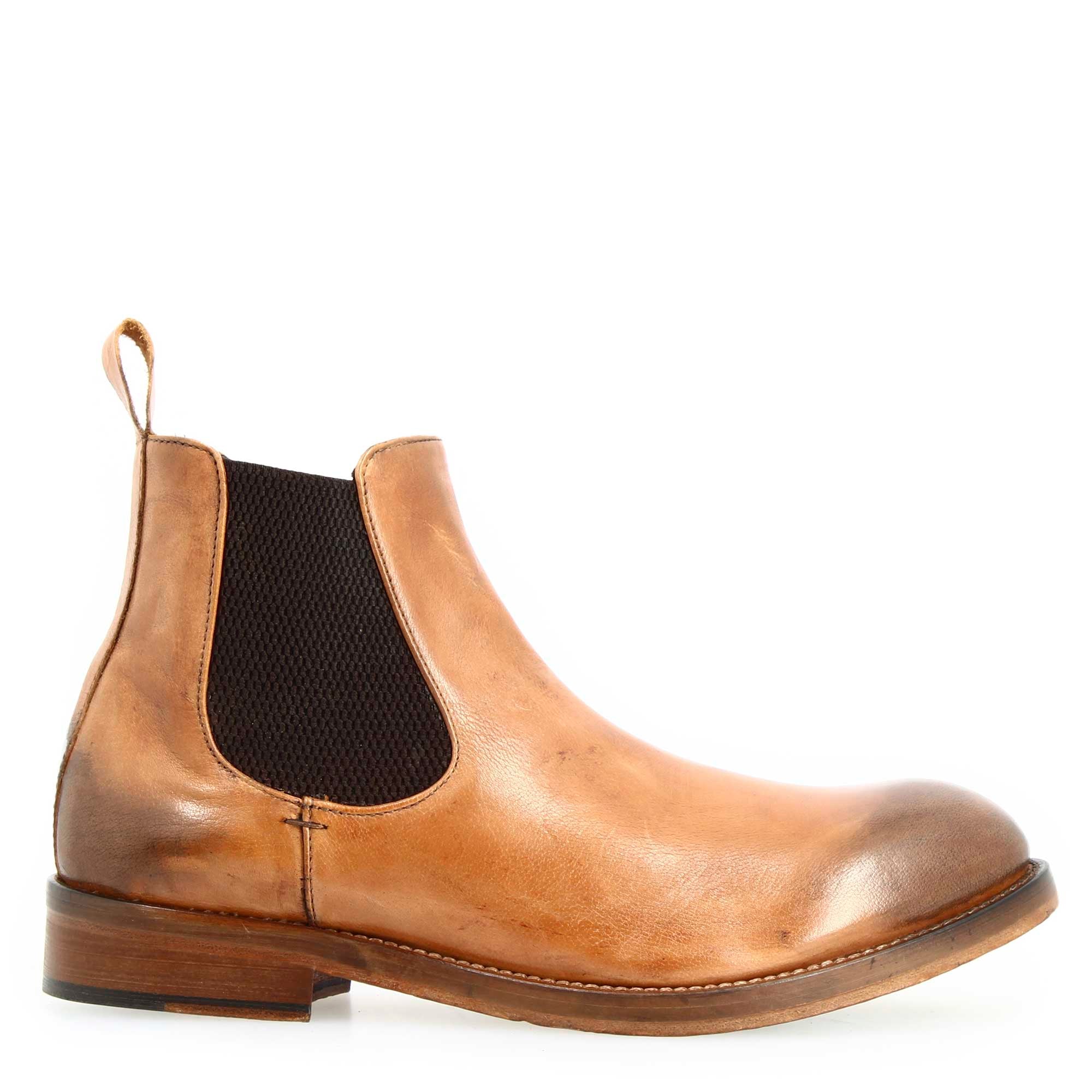 Leonardo Shoes Diver Chelsea Uomo Pelle Marrone Chiaro