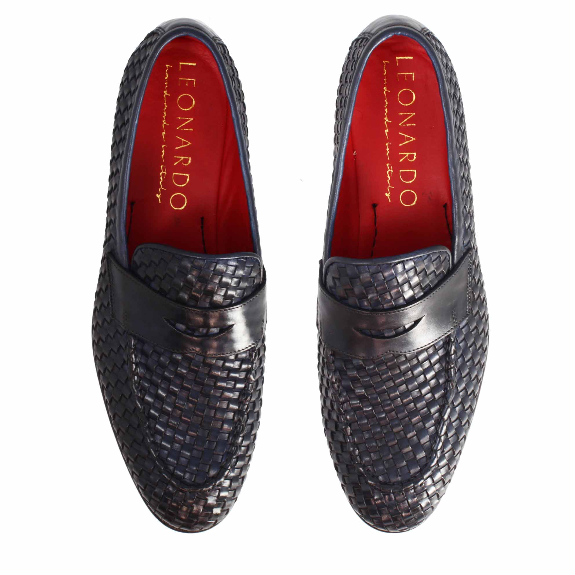 Leonardo Shoes Bellagio Mocassini Uomo Pelle Intrecciata Blu