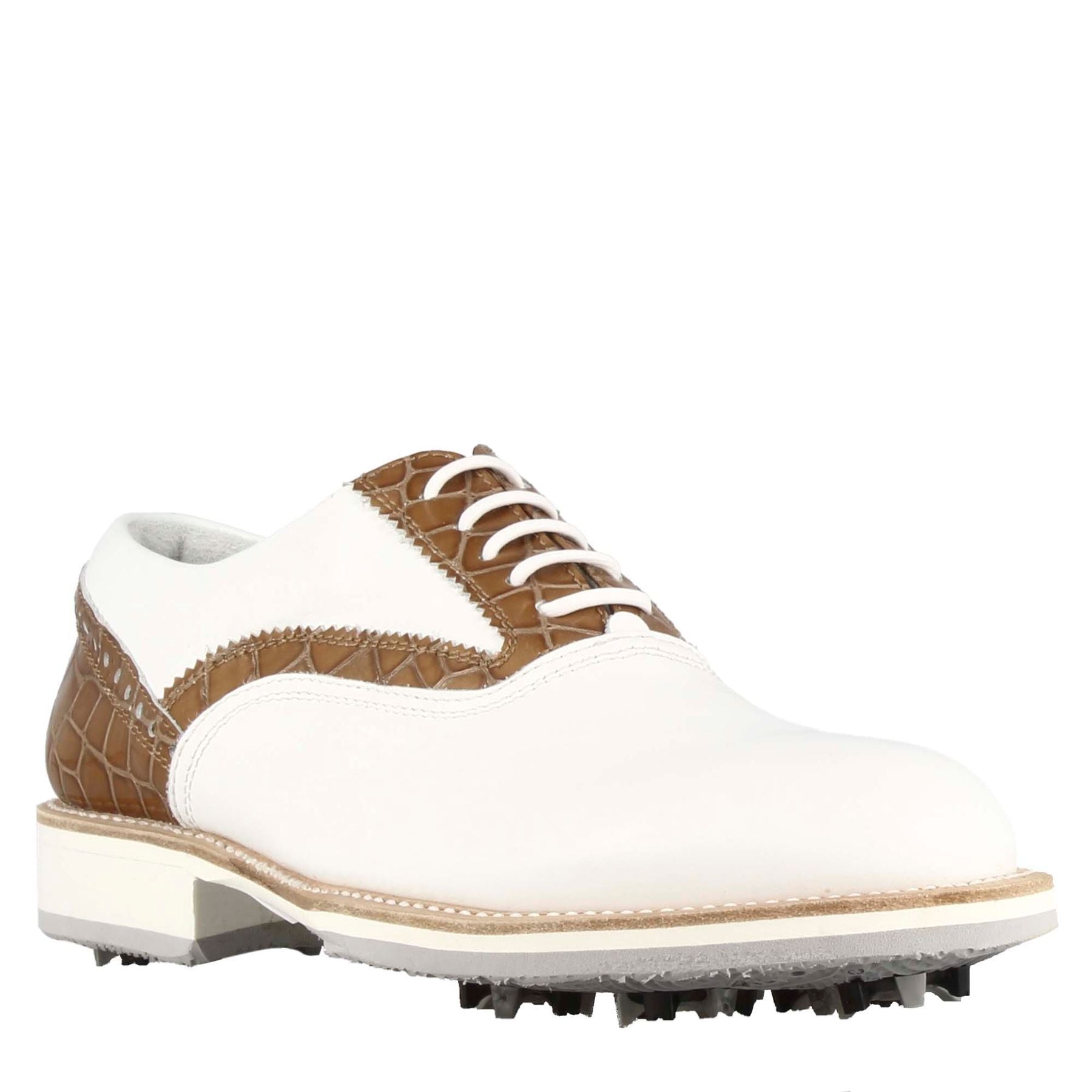 Leonardo Shoes Golf scarpe da golf bianco marrone pelle tacchetti