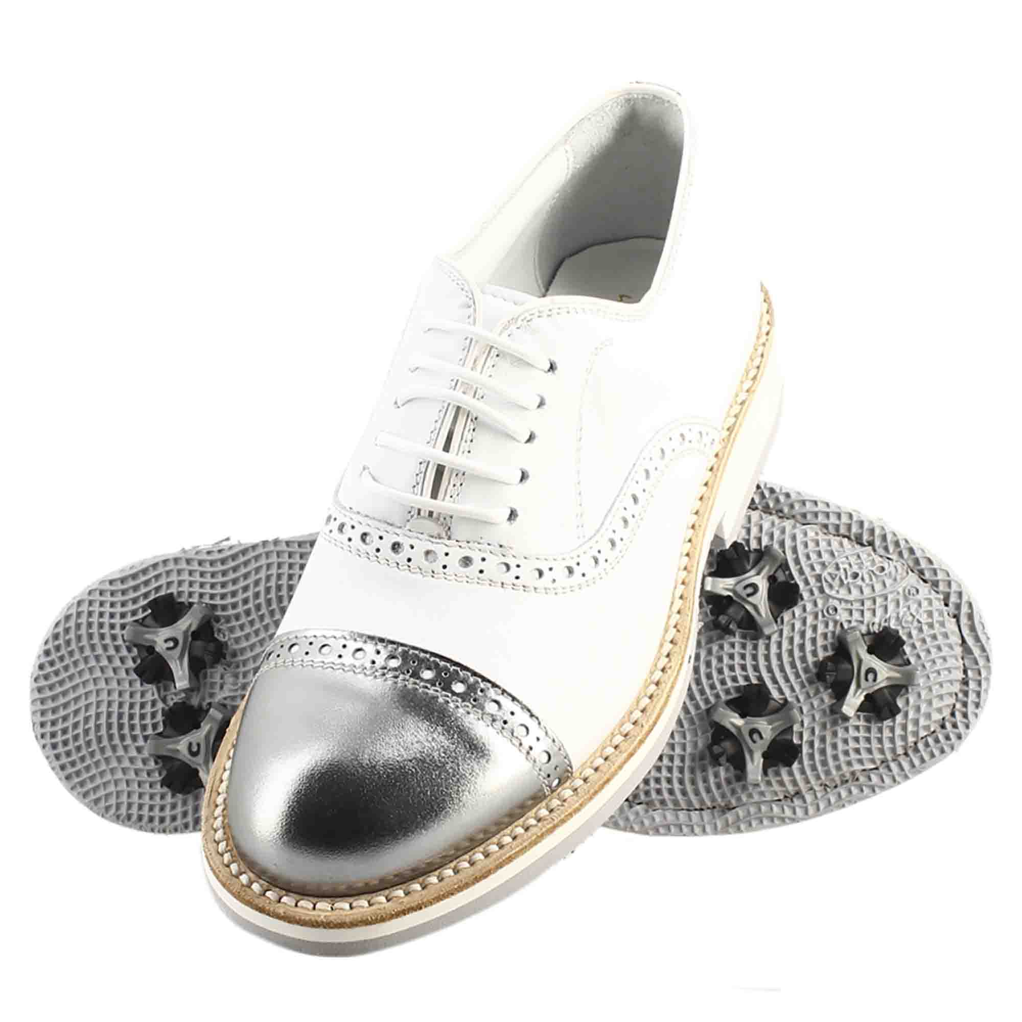 Leonardo Shoes Golf Calzature scarpe da golf bianco pelle argento