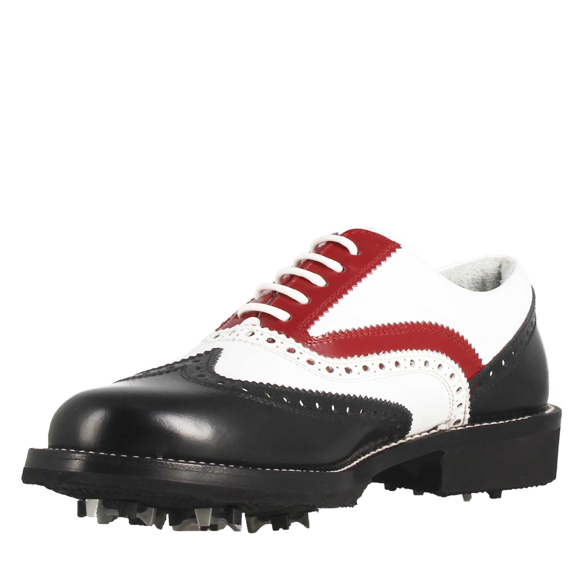 Leonardo Shoes Golf Calzature Nero Pelle Pieno Fiore Tacchetti