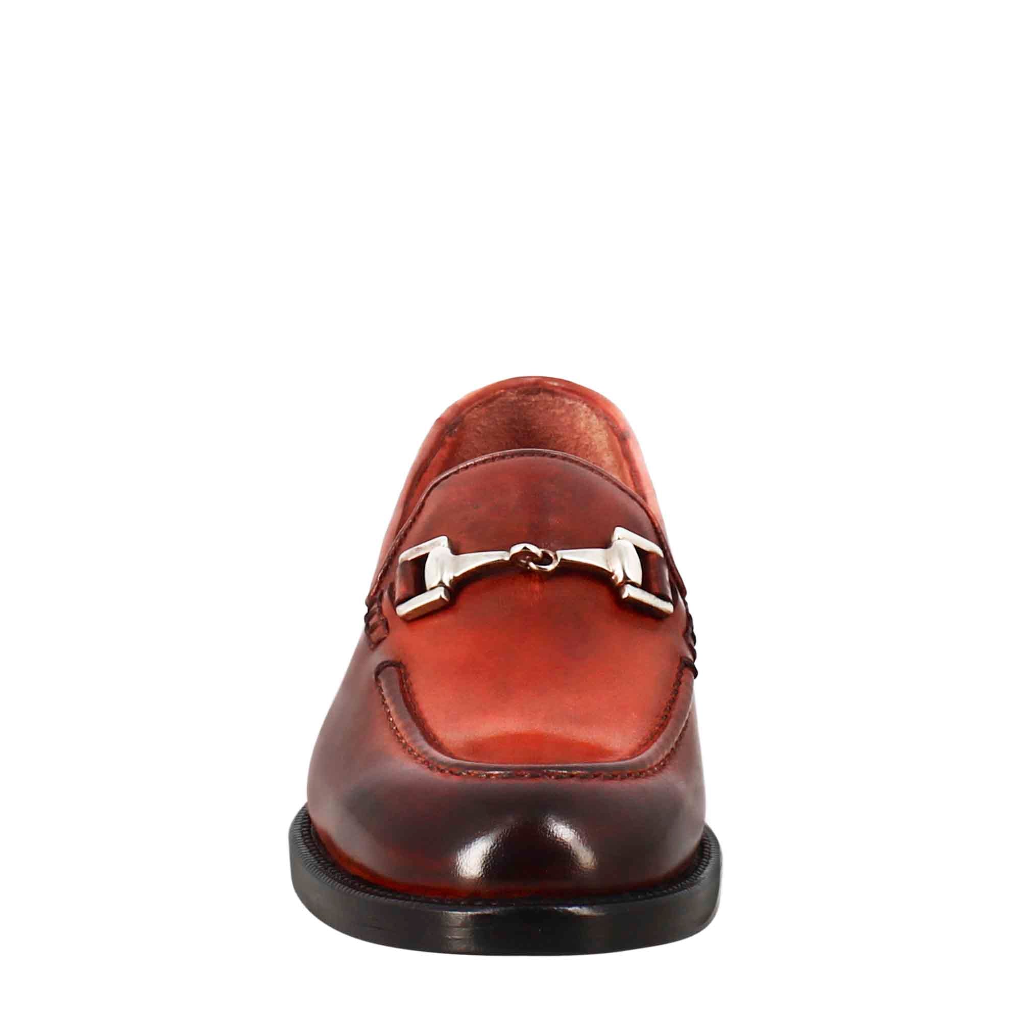 Leonardo Shoes Mocassini Donna Pelle Rosso con Fibbia
