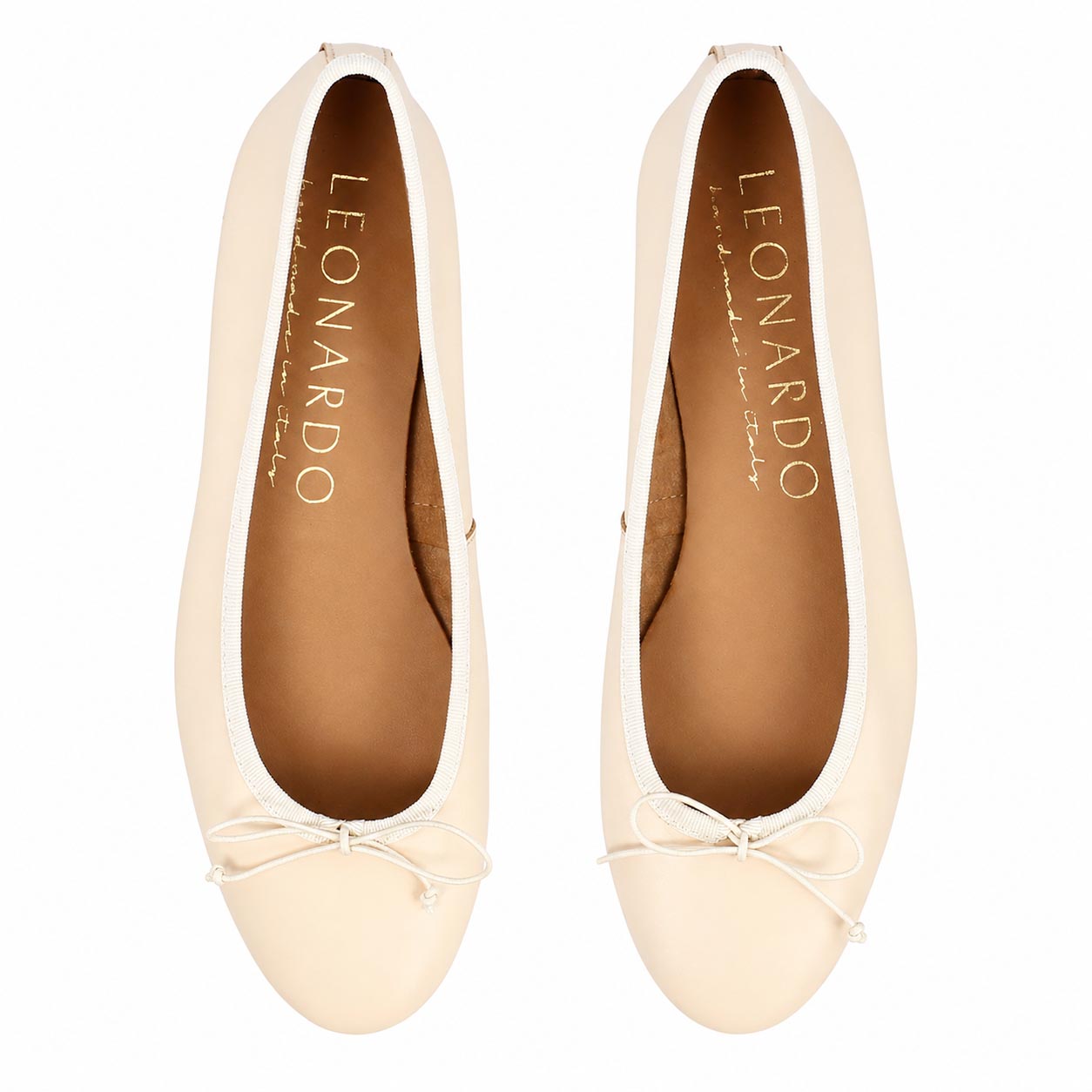 Leonardo Shoes Fiocco ballerine donna pelle beige tacco basso