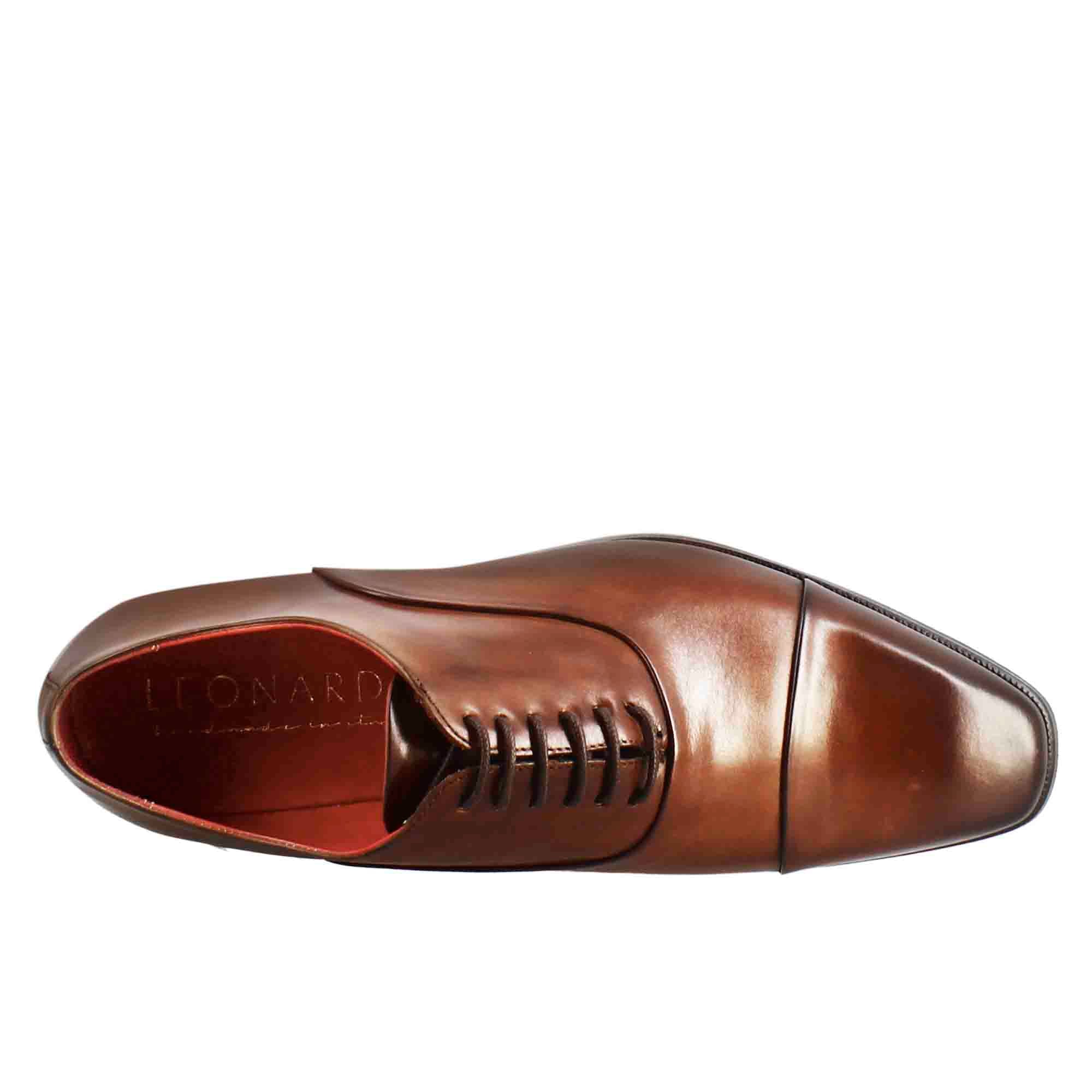 Leonardo Shoes Francesine Uomo Pelle Brandy con Puntale