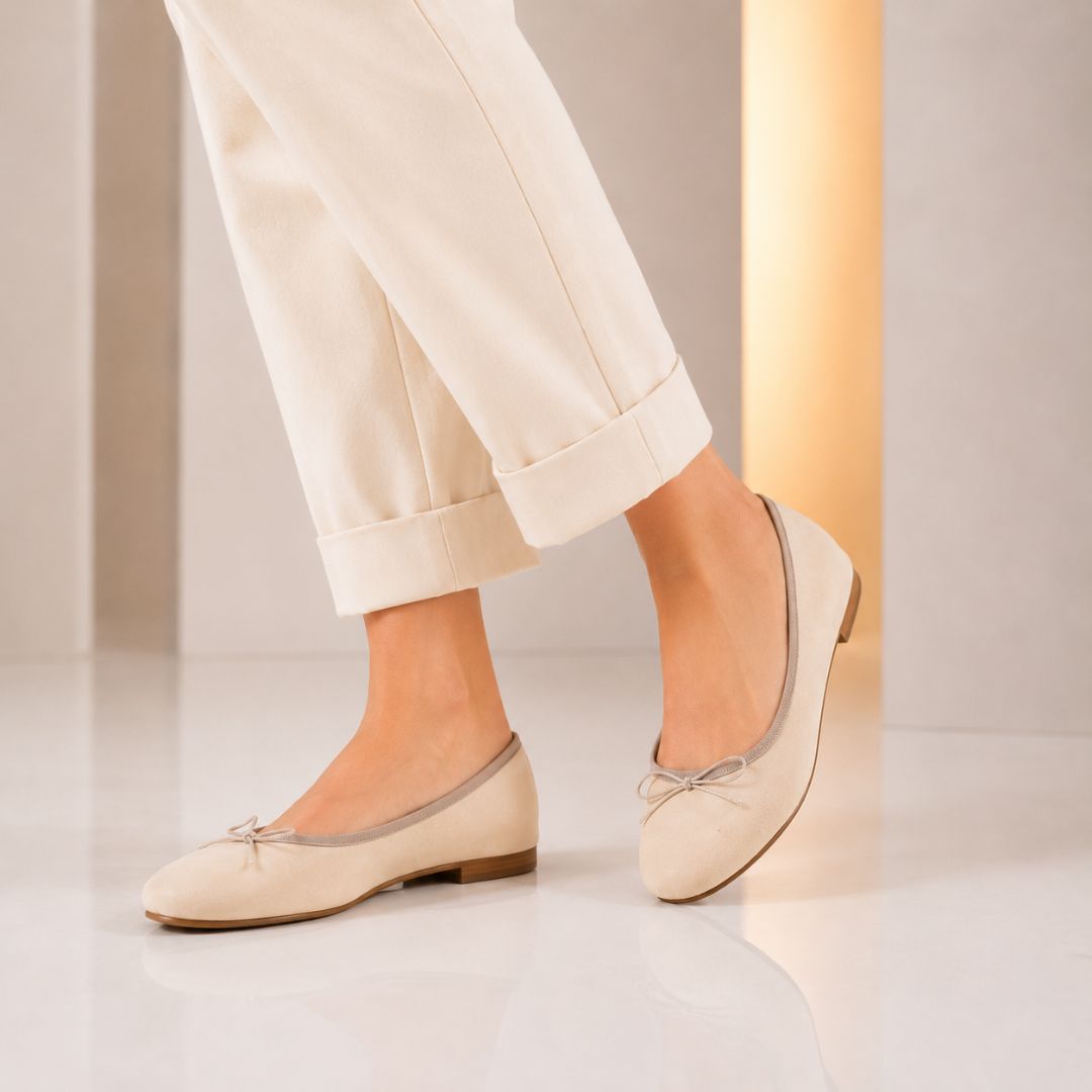 Leonardo Shoes Fiocco Beige ballerine donna camoscio sfoderate