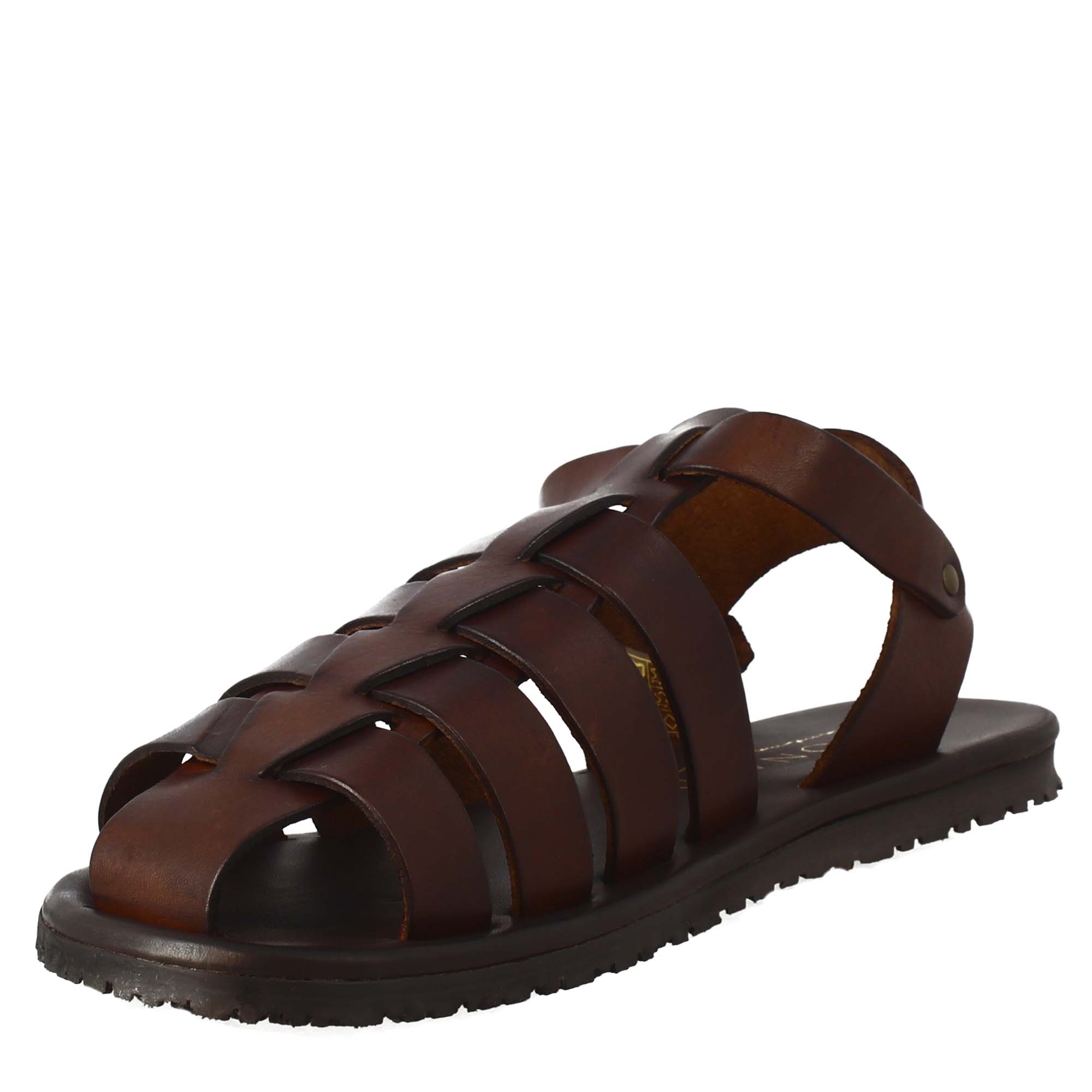 Leonardo Shoes Sandali Francescani Pelle Marrone Uomo
