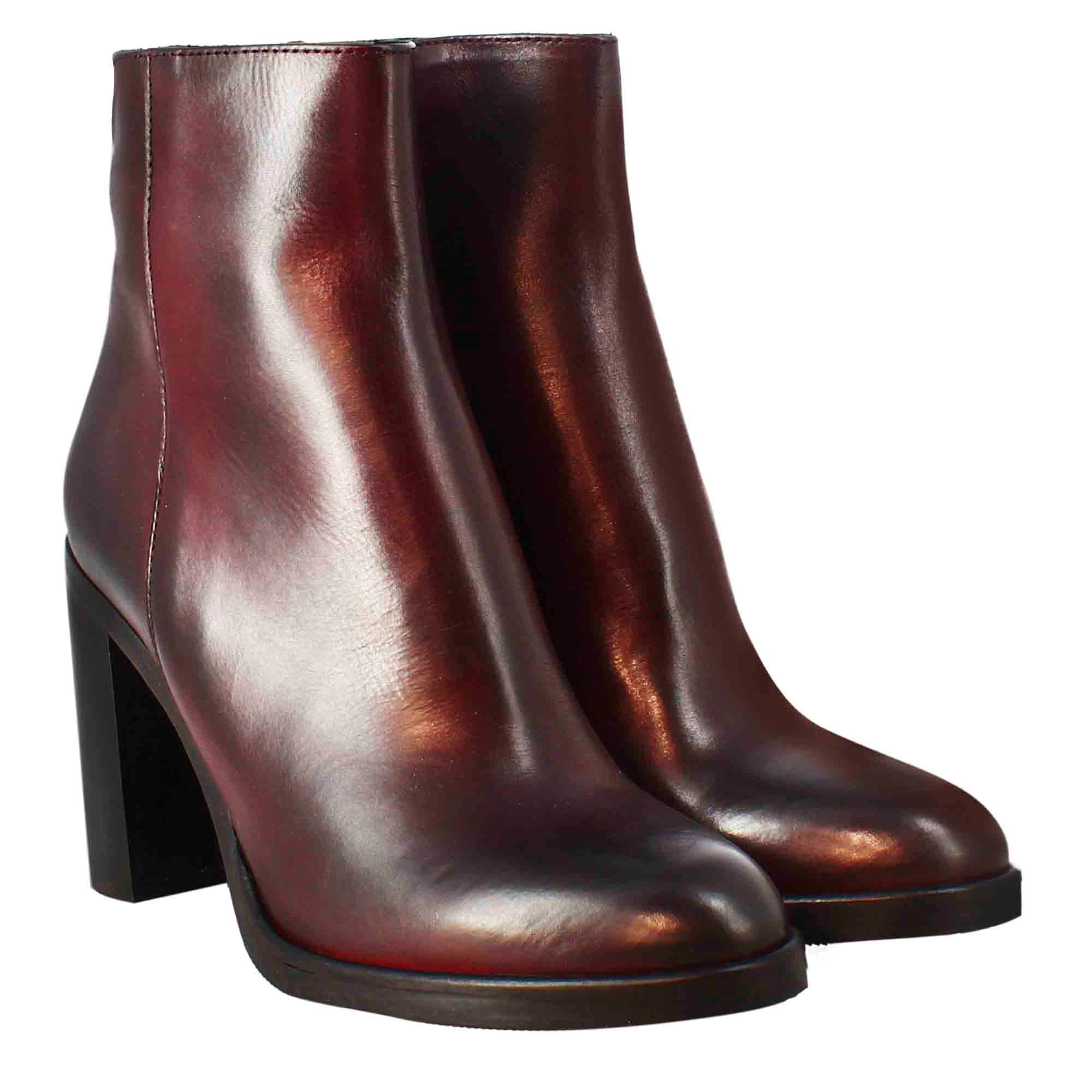 Leonardo Shoes Stivali Stivaletto pelle bordeaux tacco 9 cm
