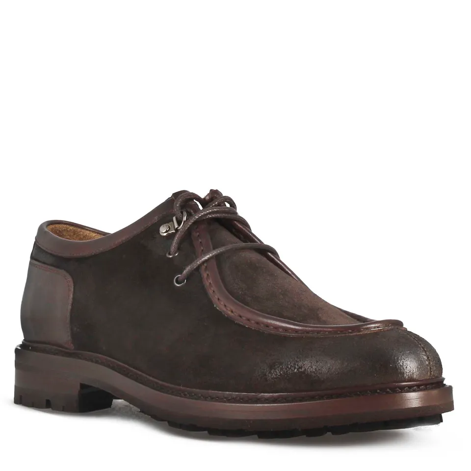 Leonardo Shoes Ingegnere stringata uomo camoscio marrone