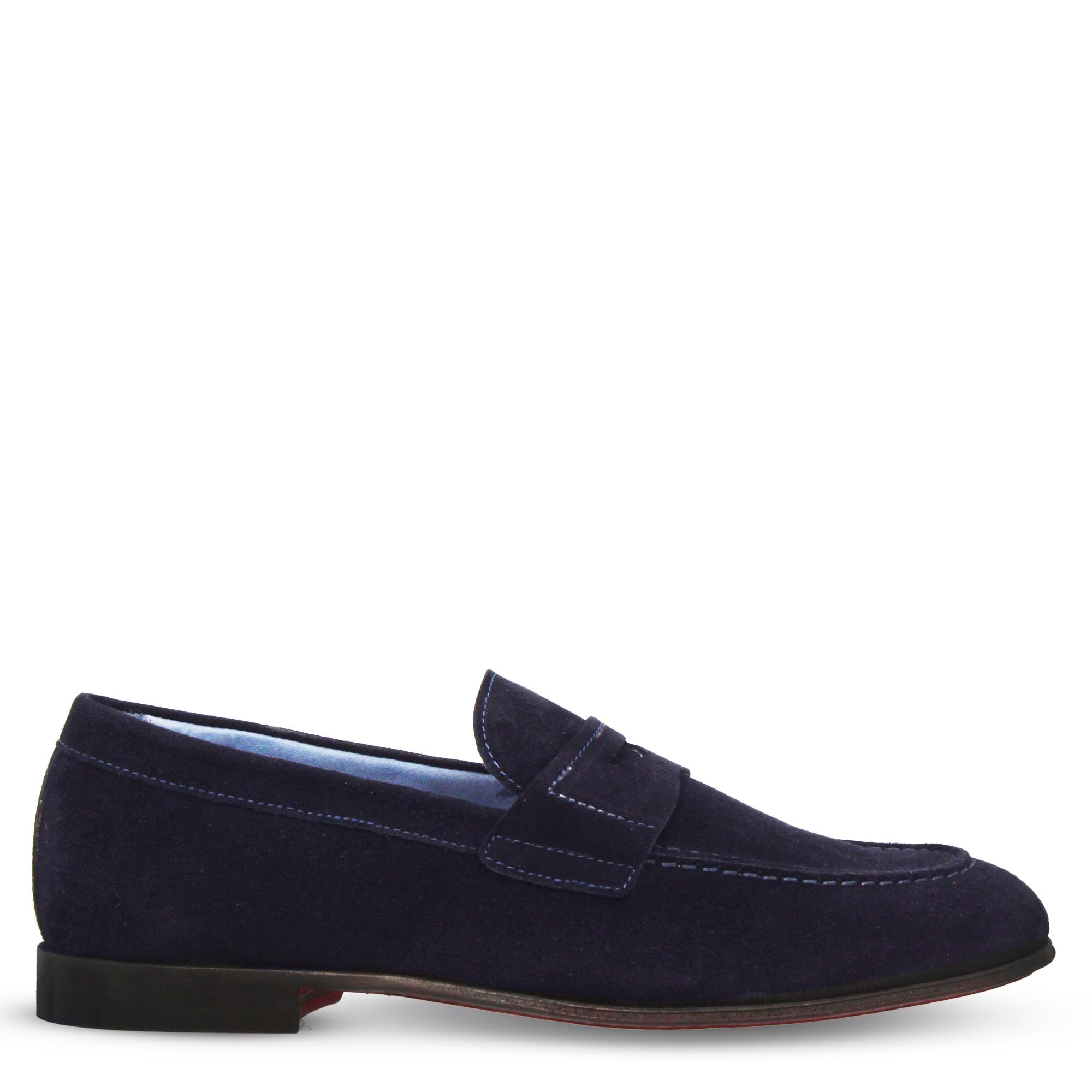 Leonardo Shoes Navona C mocassino uomo blu scamosciato