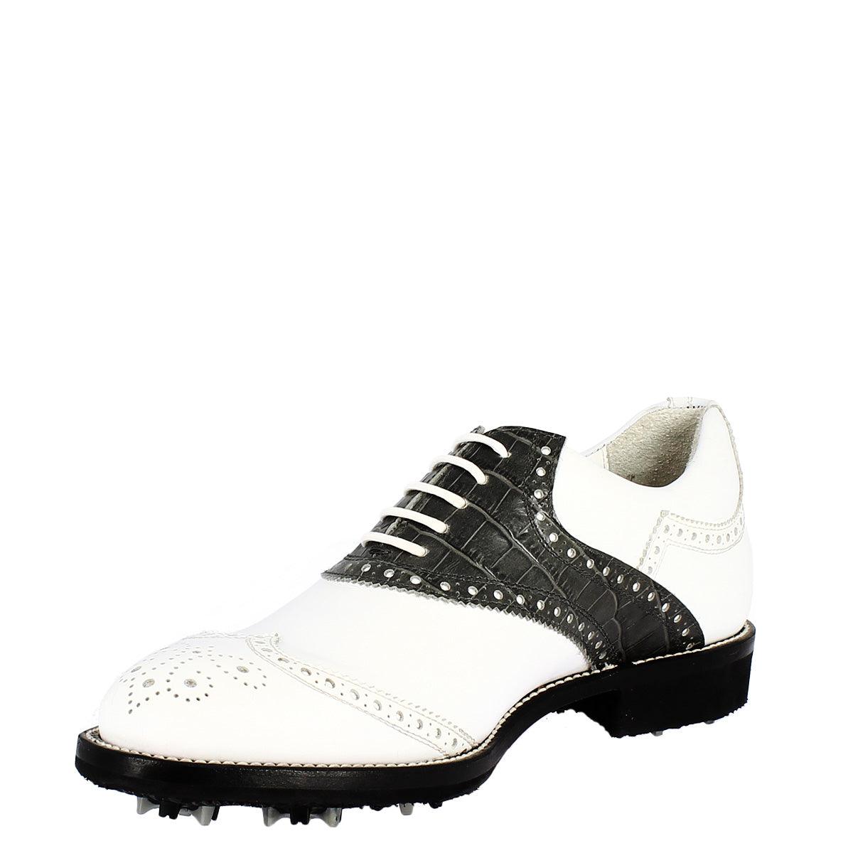 Leonardo Shoes Golf Calzature scarpe golf pelle bianco nero