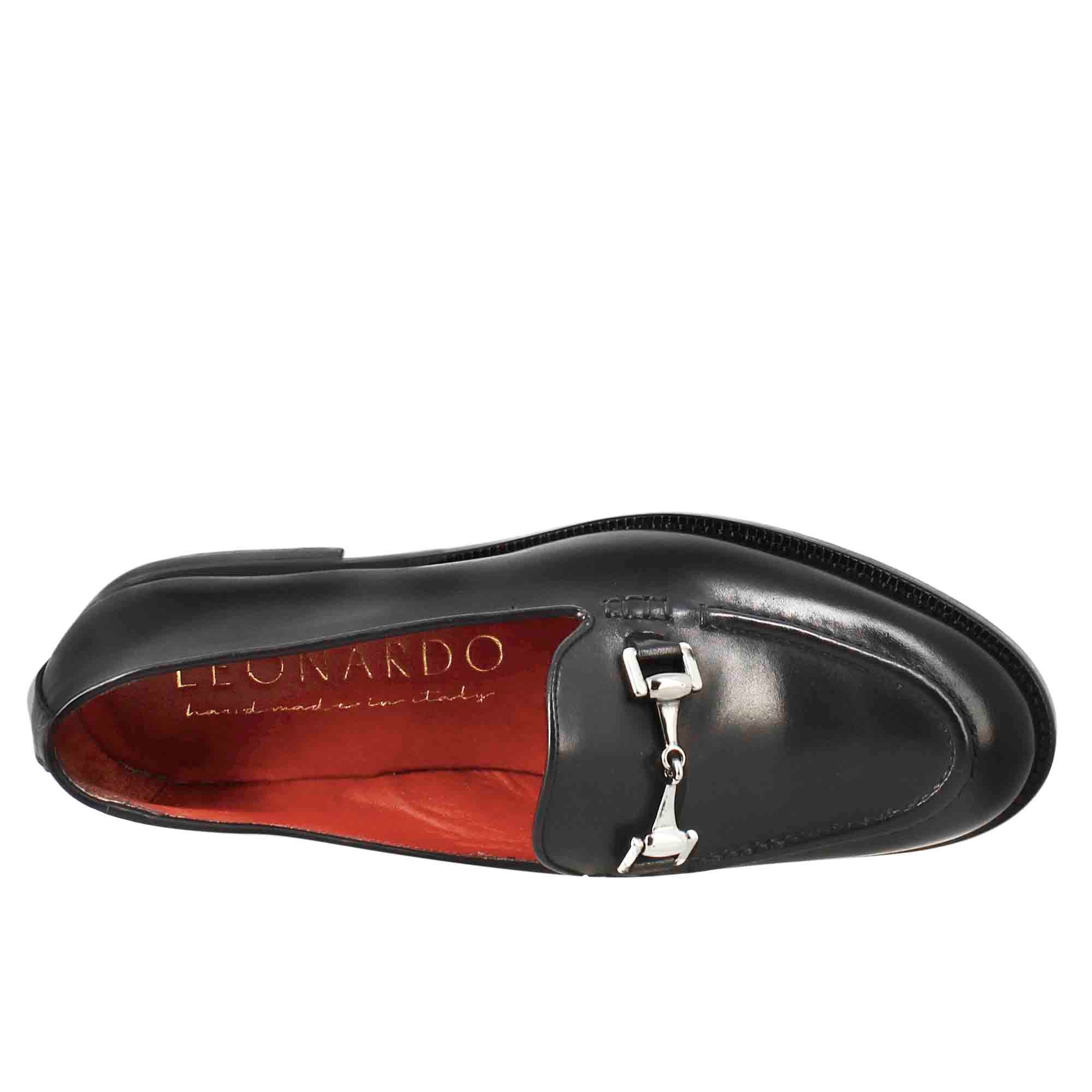 Leonardo Shoes mocassini donna nero pelle fibbia artigianali