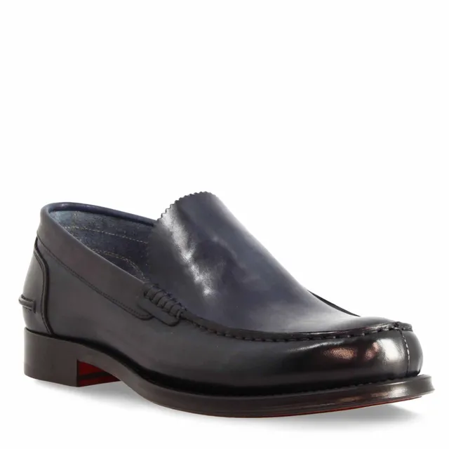 Leonardo Shoes Mocassini Uomo Rialto Blu Pelle Suola Cuoio