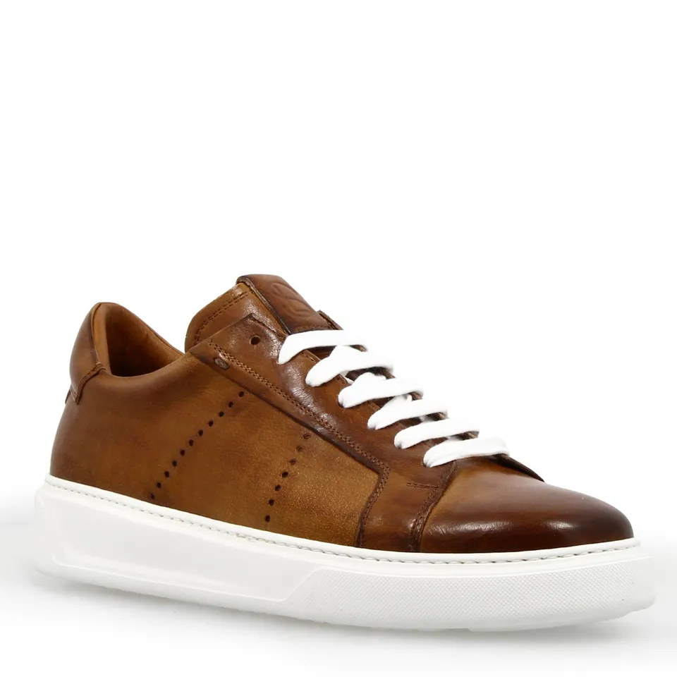 Leonardo Florentino Sneaker uomo pelle marrone suola 4cm