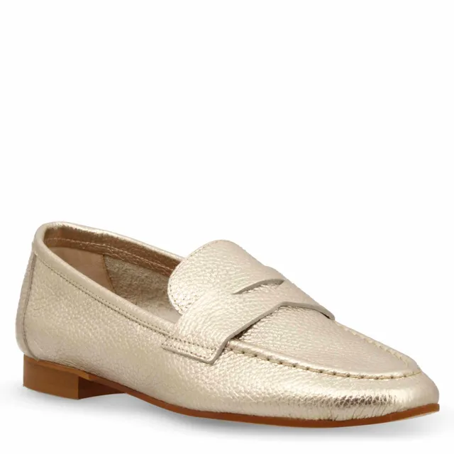 Leonardo Shoes Brenta Mocassino Pelle Oro Tacco Basso