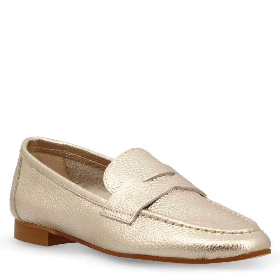 Leonardo Shoes Brenta Mocassino Pelle Oro Tacco Basso