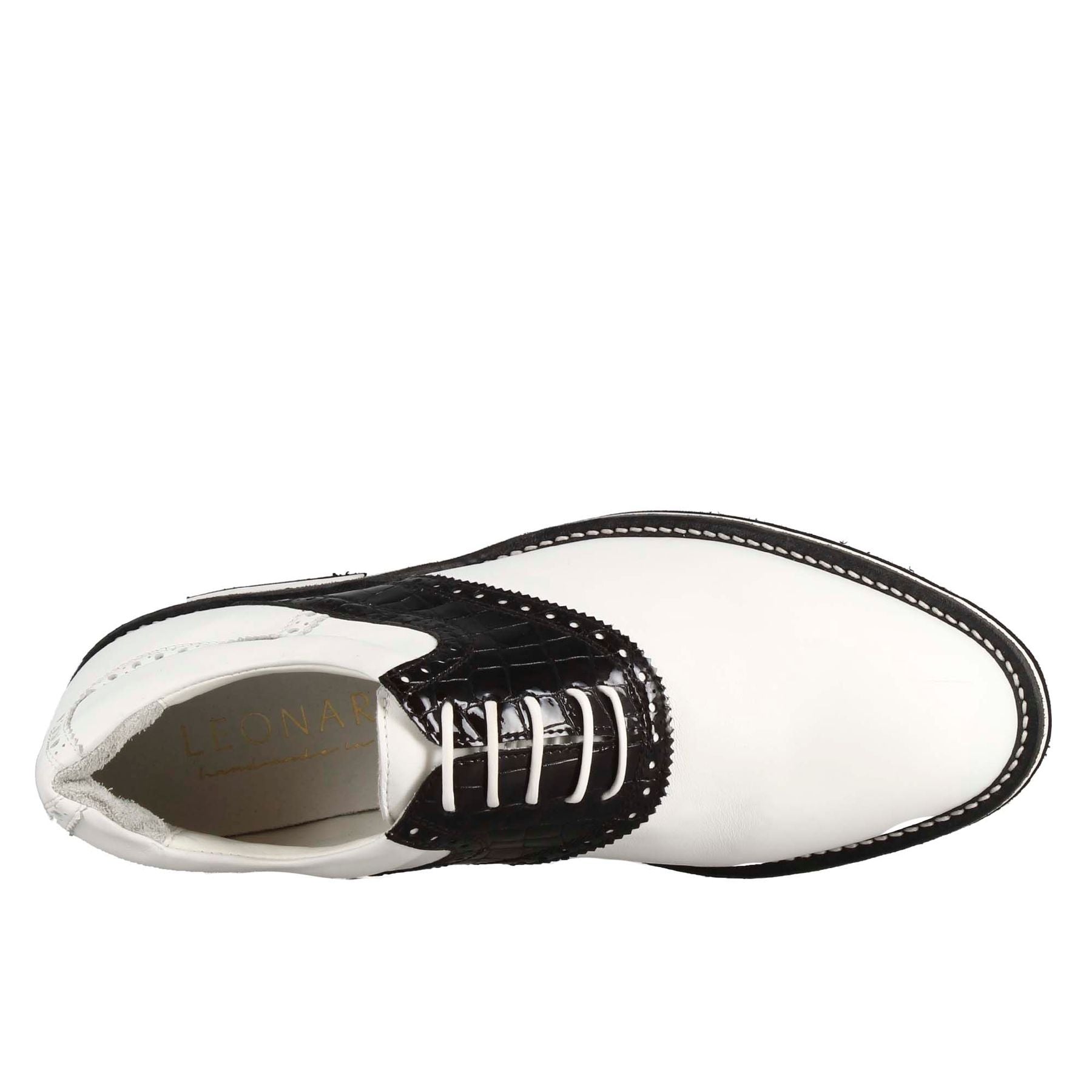 Leonardo Shoes Golf Calzature scarpe golf bianco nero pelle