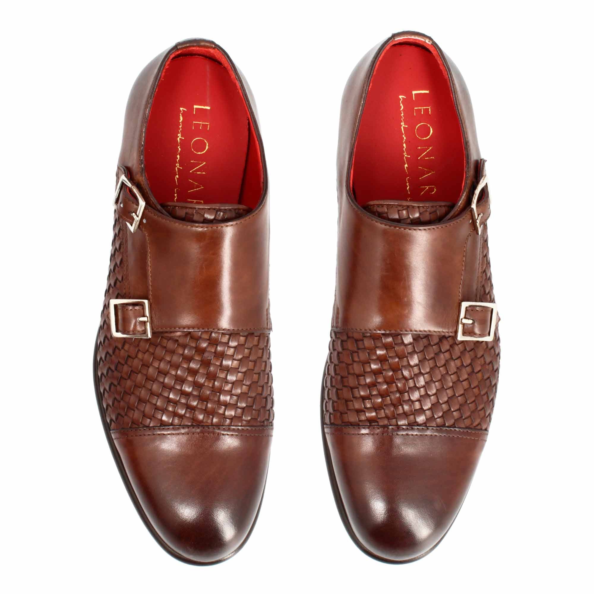 Leonardo Shoes francesina doppia fibbia pelle marrone siena