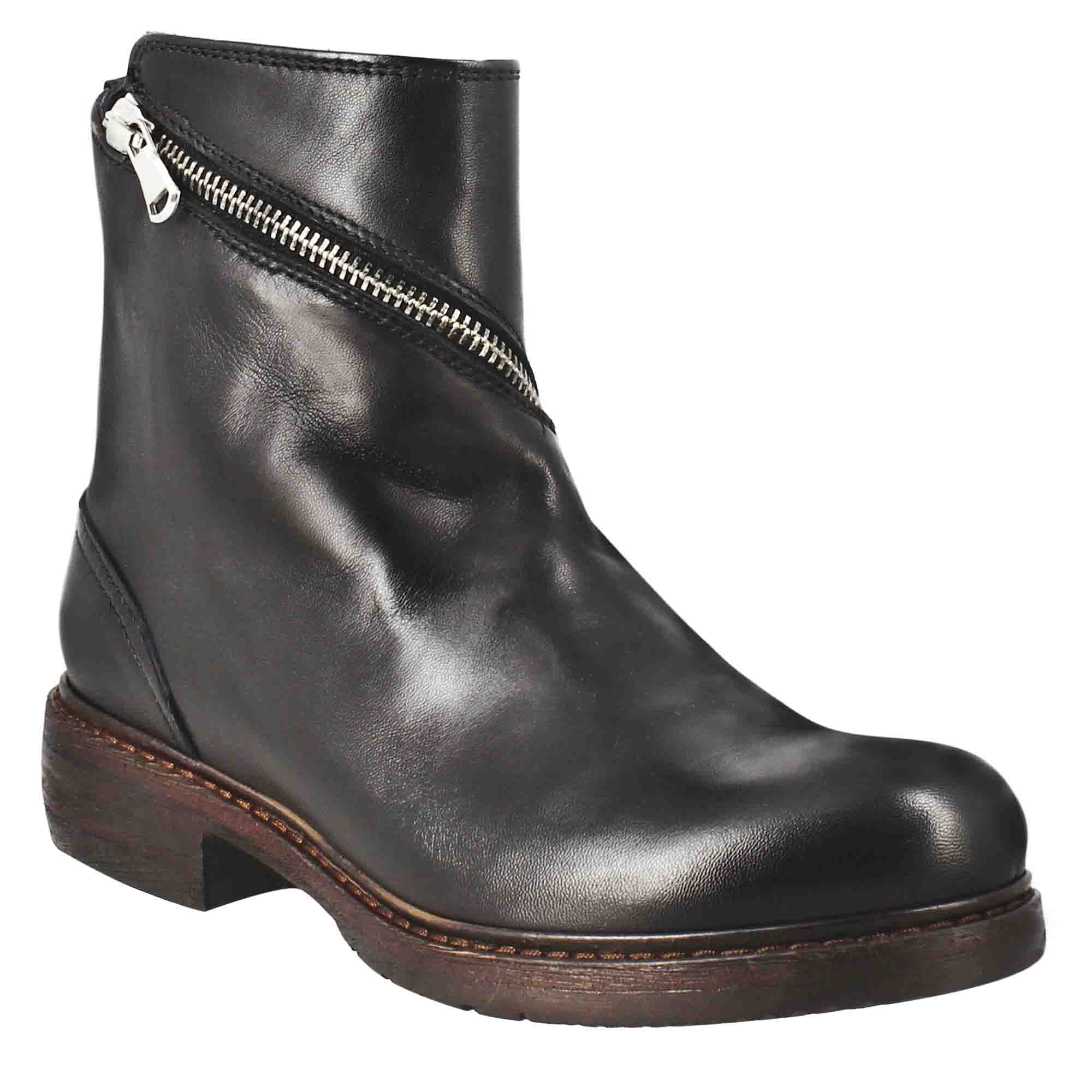 Leonardo Shoes Paupa stivaletti donna pelle nero zip diagonale