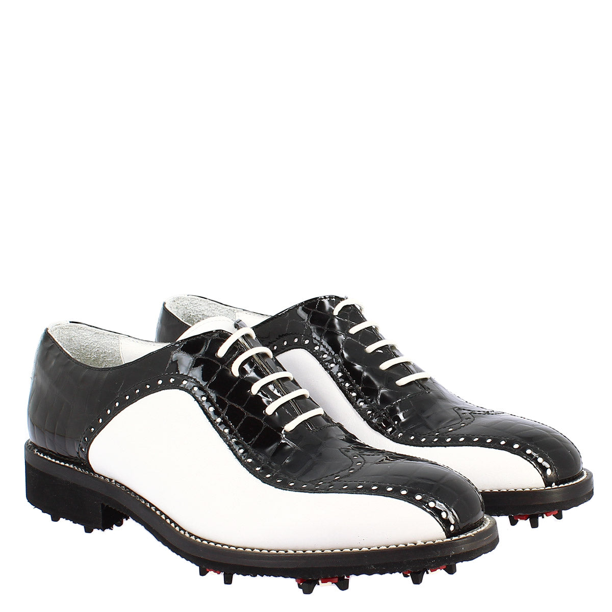 Leonardo Shoes Golf Scarpe da Golf Nero Bianco Cocco Pelle