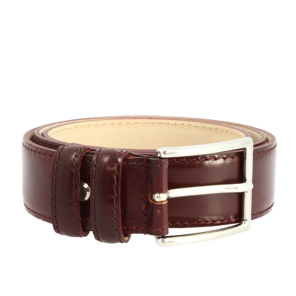 Leonardo Shoes cintura uomo bordeaux pelle pieno fiore fibbia