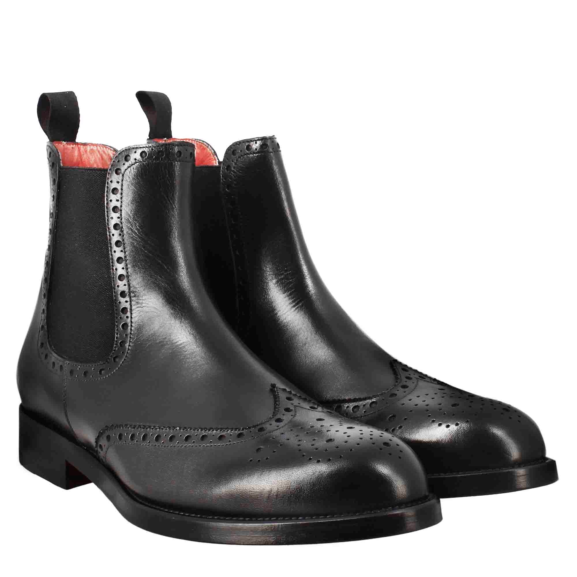 Leonardo Shoes Chelsea stivaletti brogue pelle nero