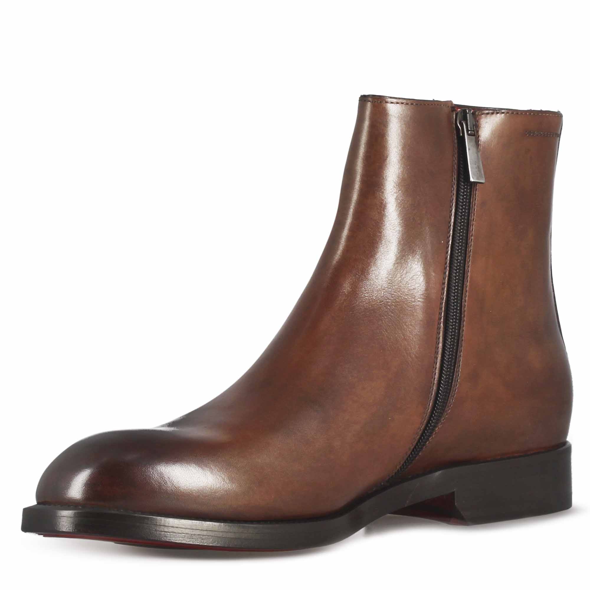 Leonardo Shoes Stivaletti Uomo pelle marrone con cerniera
