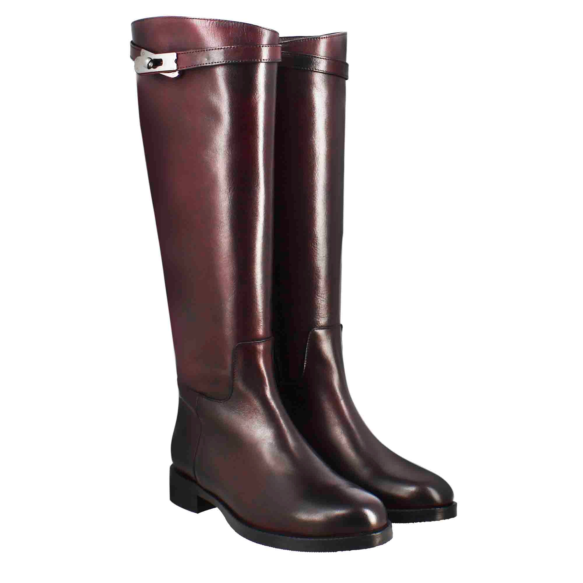 Leonardo Shoes Stivali Donna stivali ginocchio bordeaux pelle