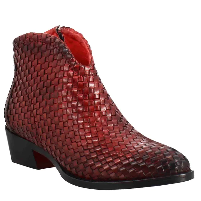 Leonardo Shoes Stivali Donna Stivaletto Pelle Intrecciata Rosso Tacco Medio