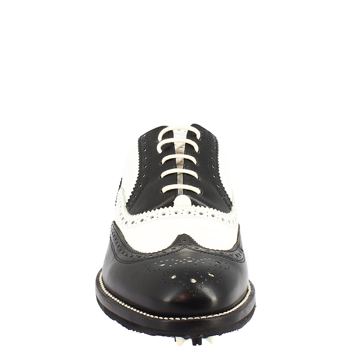 Leonardo Shoes Golf Scarpe da Golf Pelle Bianco Nero Brogue
