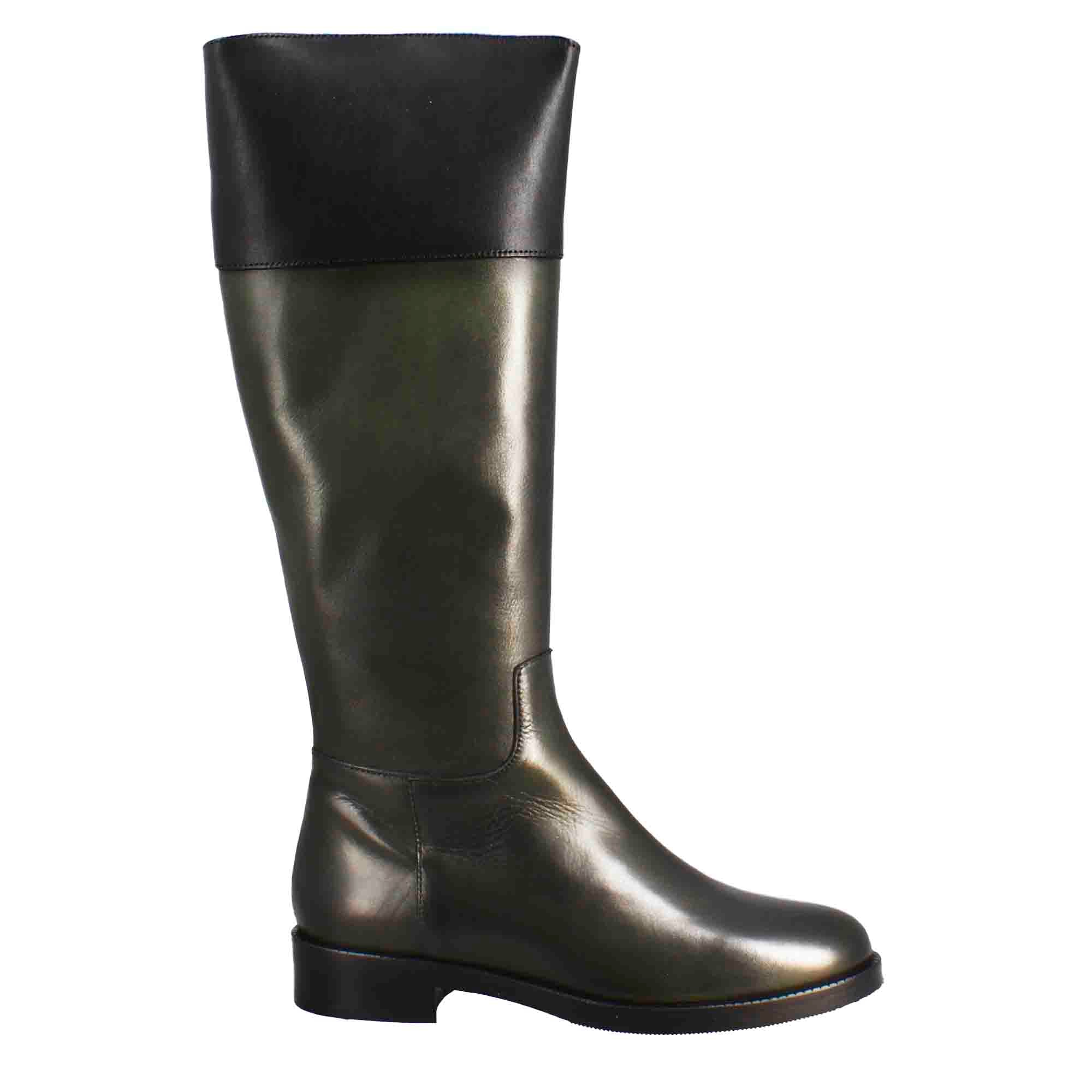 Leonardo Shoes Stivali Donna ginocchio verde nero tacco 3 cm