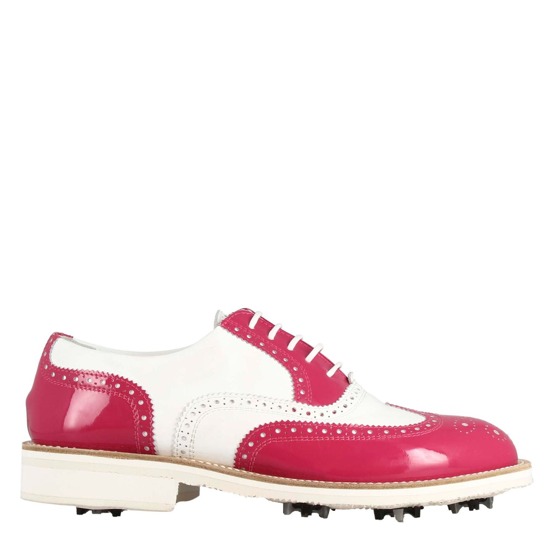 Leonardo Shoes Golf scarpe golf pelle bianco rosa
