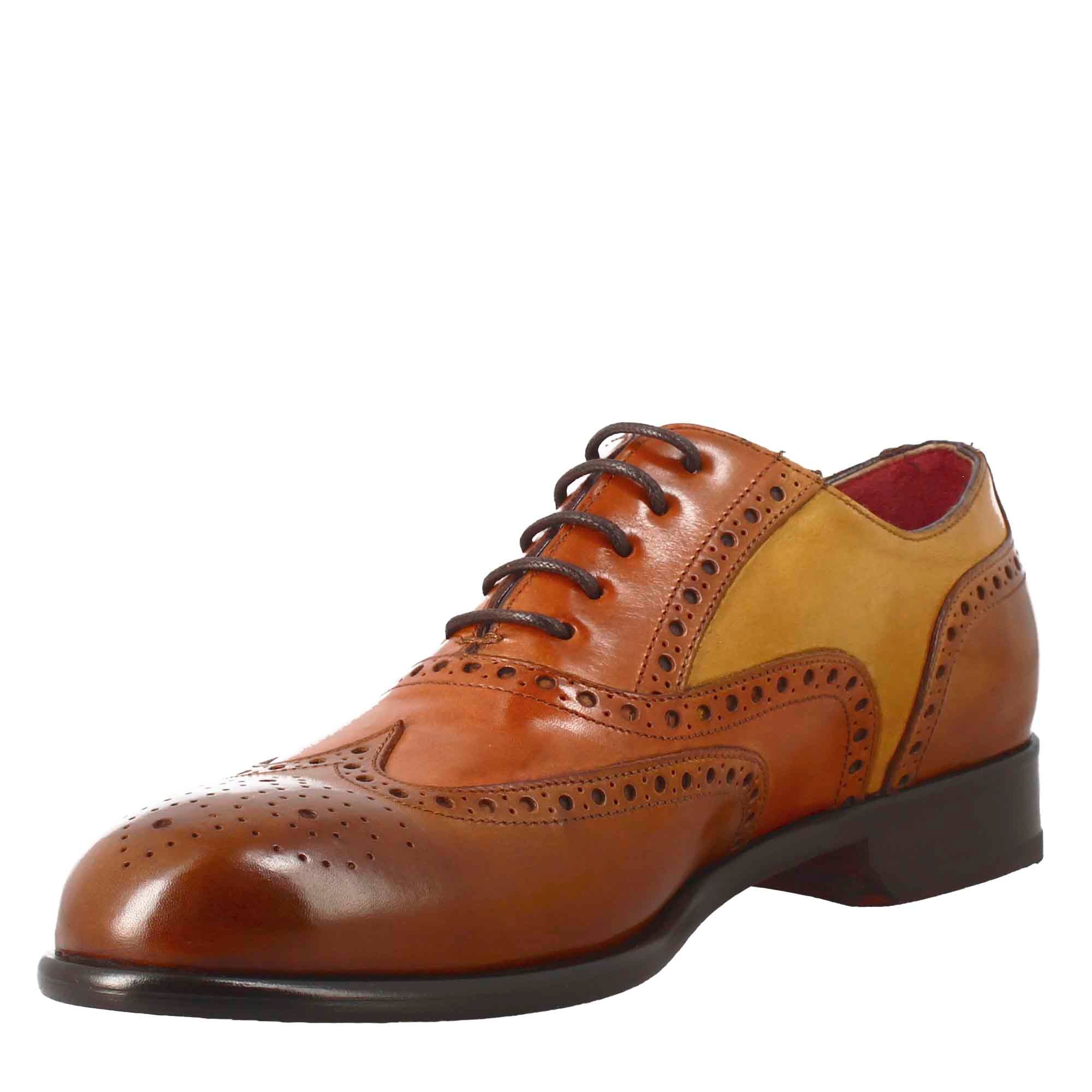 Leonardo Shoes BF-30 francesine uomo pelle marrone brogue