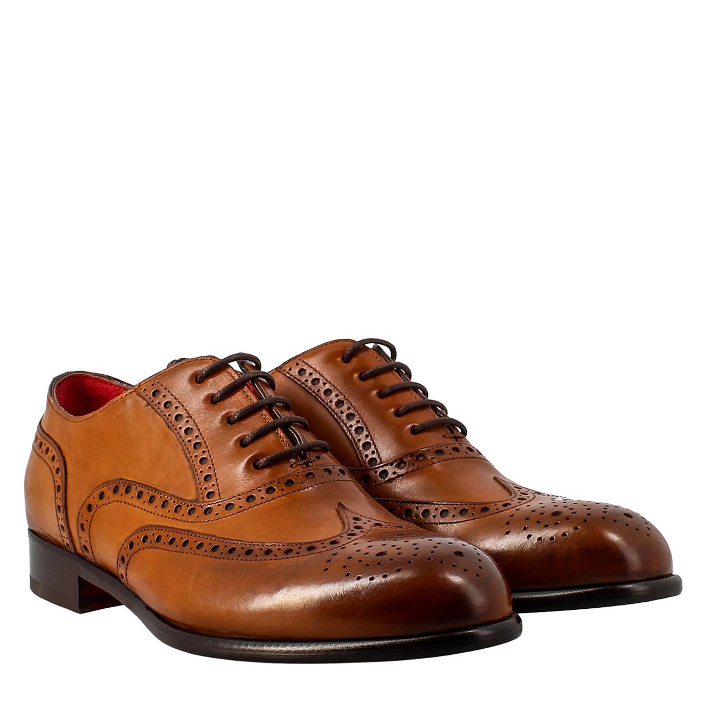 Leonardo Shoes Oxford brogue francesine uomo pelle marrone