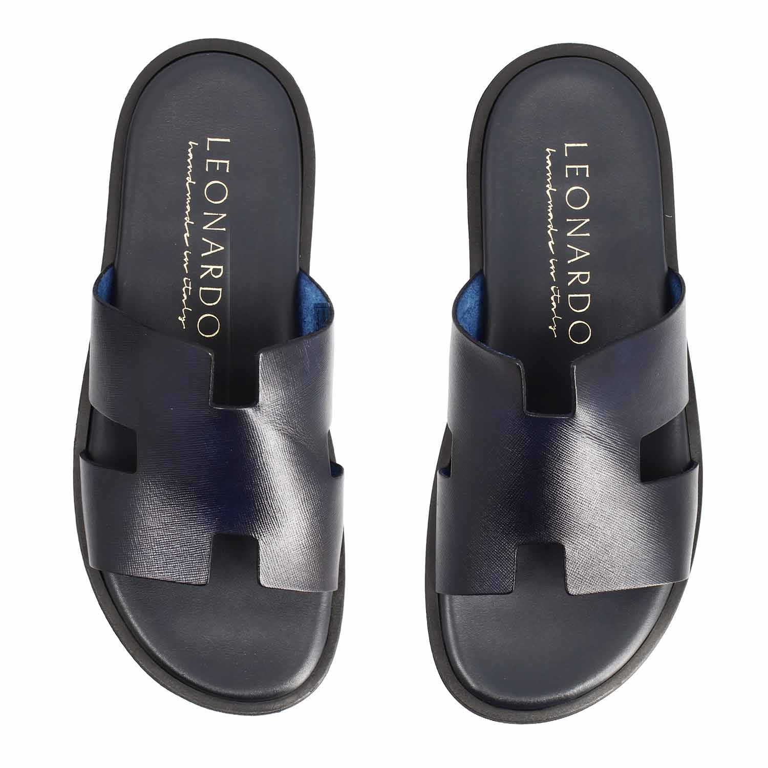Leonardo Shoes M7805 sandalo uomo H pelle blu soletto imbottito