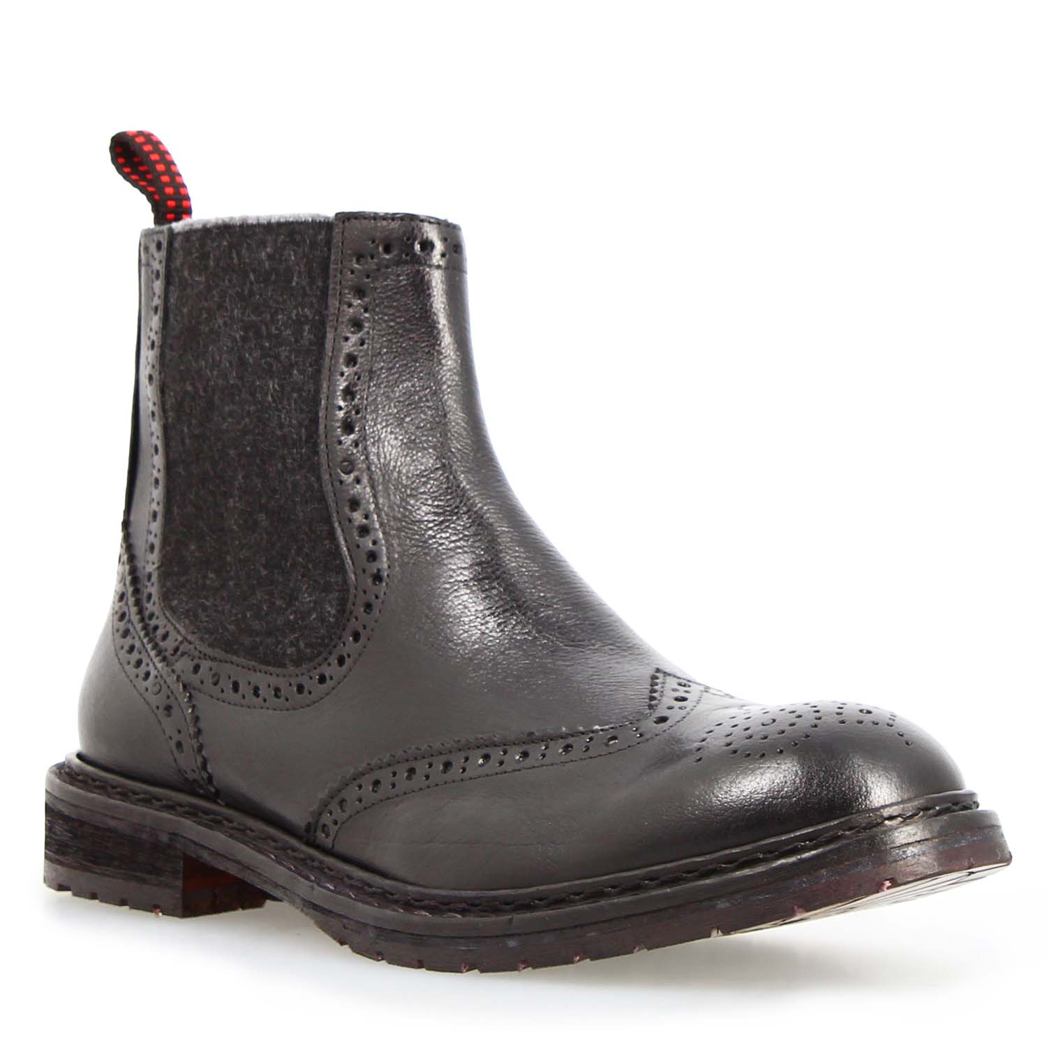 Leonardo Shoes Basilio stivaletti uomo neri pelle brogue Chelsea