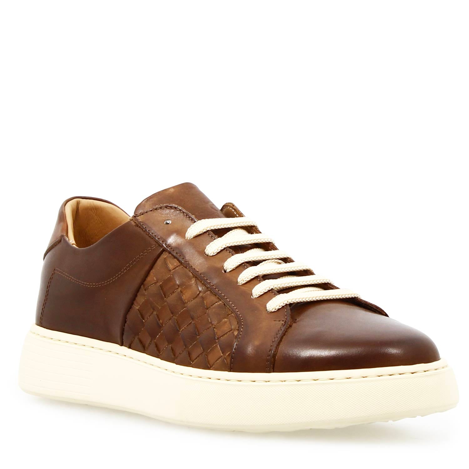 Leonardo Shoes Caronte Sneakers Uomo Pelle Marrone Intrecciata