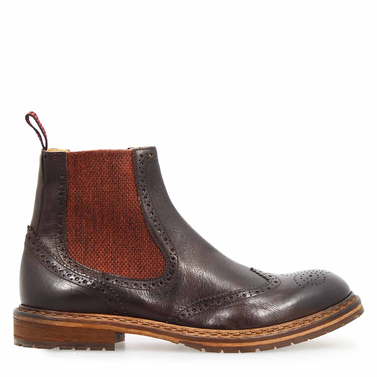 Leonardo Shoes Basilio stivaletto Chelsea pelle marrone scuro brogue