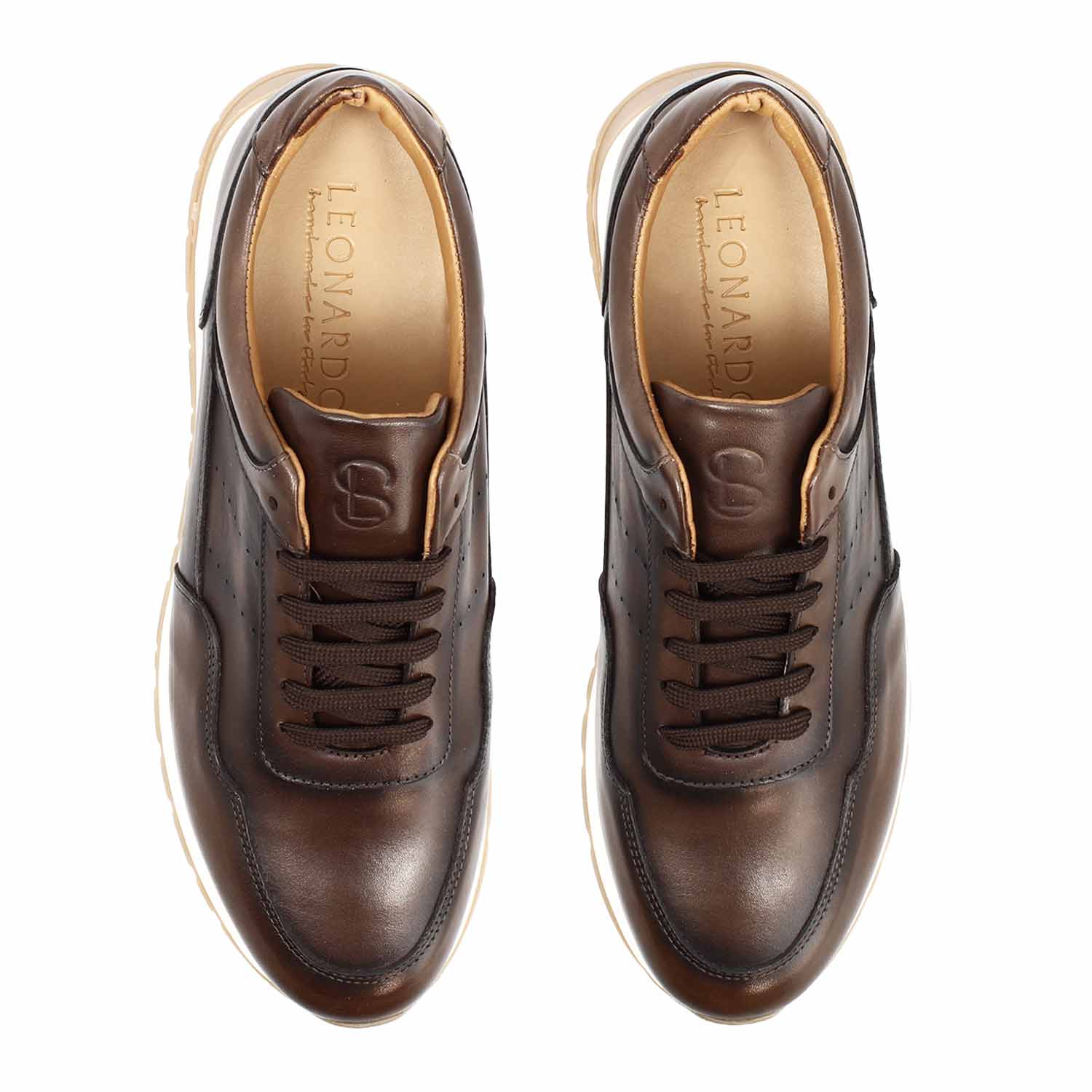Leonardo Shoes Ateneo Sneaker Pelle Marrone Scuro Degradé