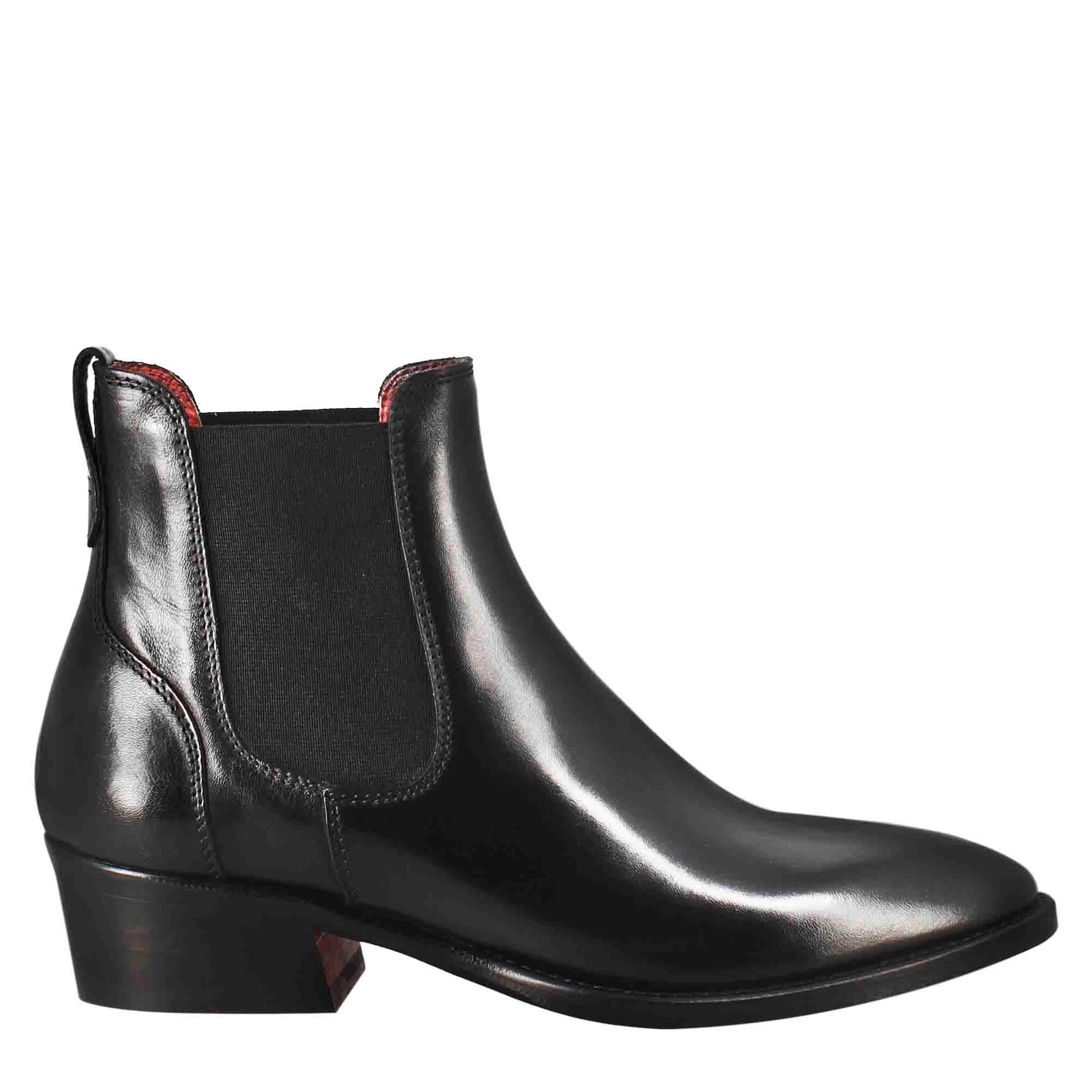 Leonardo Shoes Stivali Donna Chelsea Pelle Nero Tacco Medio Elastici